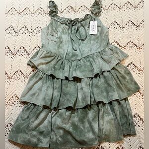 Fairy Core Cider Sage Green Dress Size Large With Three Tiered Ruffle Detail